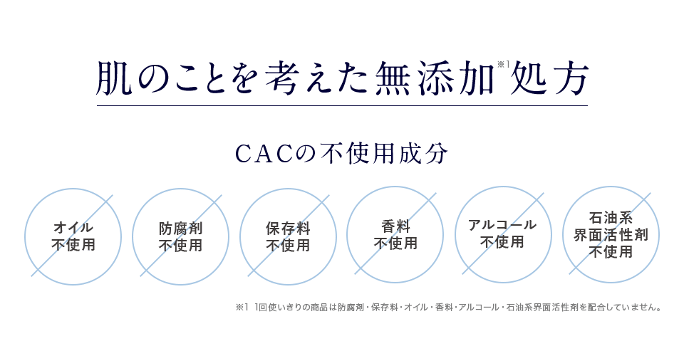 肌に必要な成分を厳選 オイル不使用 防腐剤不使用 保存料不使用 香料不使用 アルコール不使用 石油系界面活性剤不使用