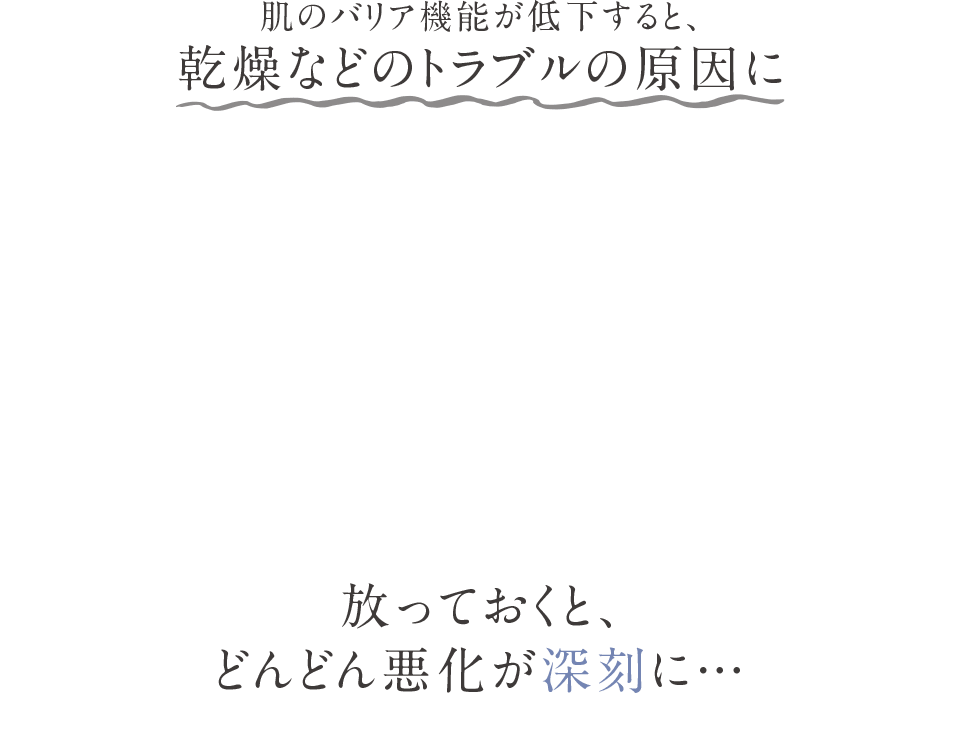 肌のバリア機能が低下すると、乾燥などのトラブルの原因に 放っておくと、どんどん悪化が深刻に…