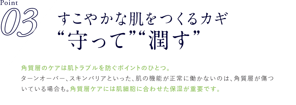 Point03 すこやかな肌をつくるカギ“守って”“潤す”